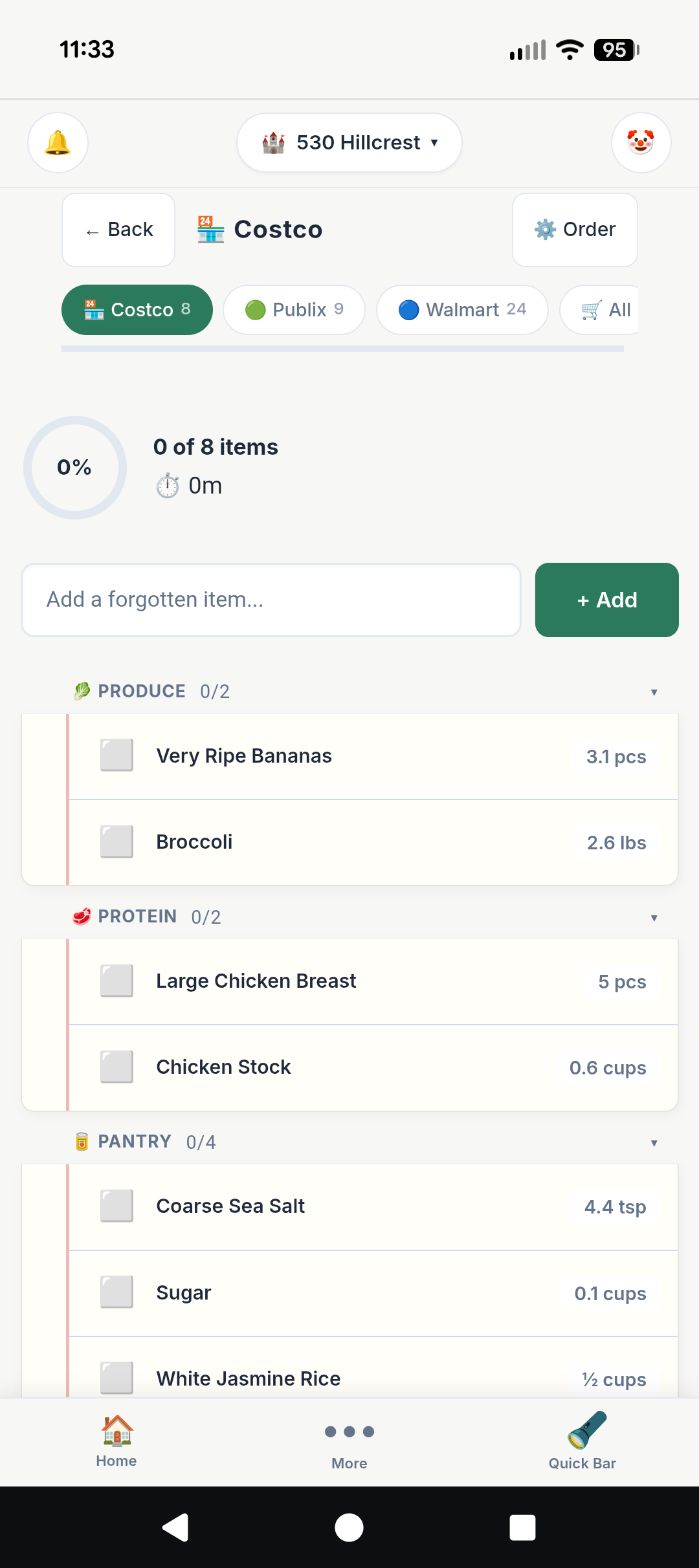 Smart shopping lists sorted by store aisle